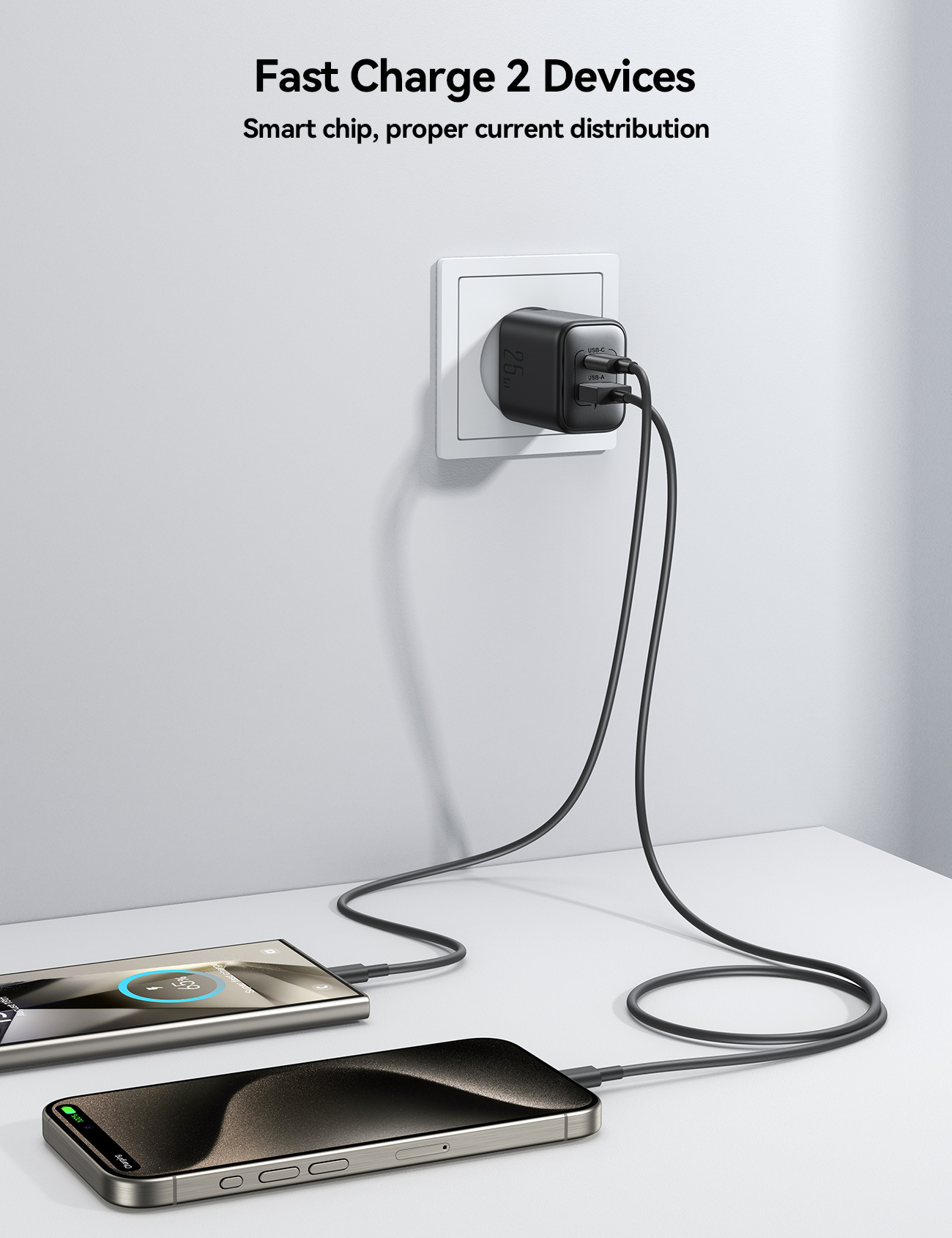 JOYROOM JR-TCF13 rýchlonabíjací adaptér s portami USB-C / USB-A - 25W - čierny