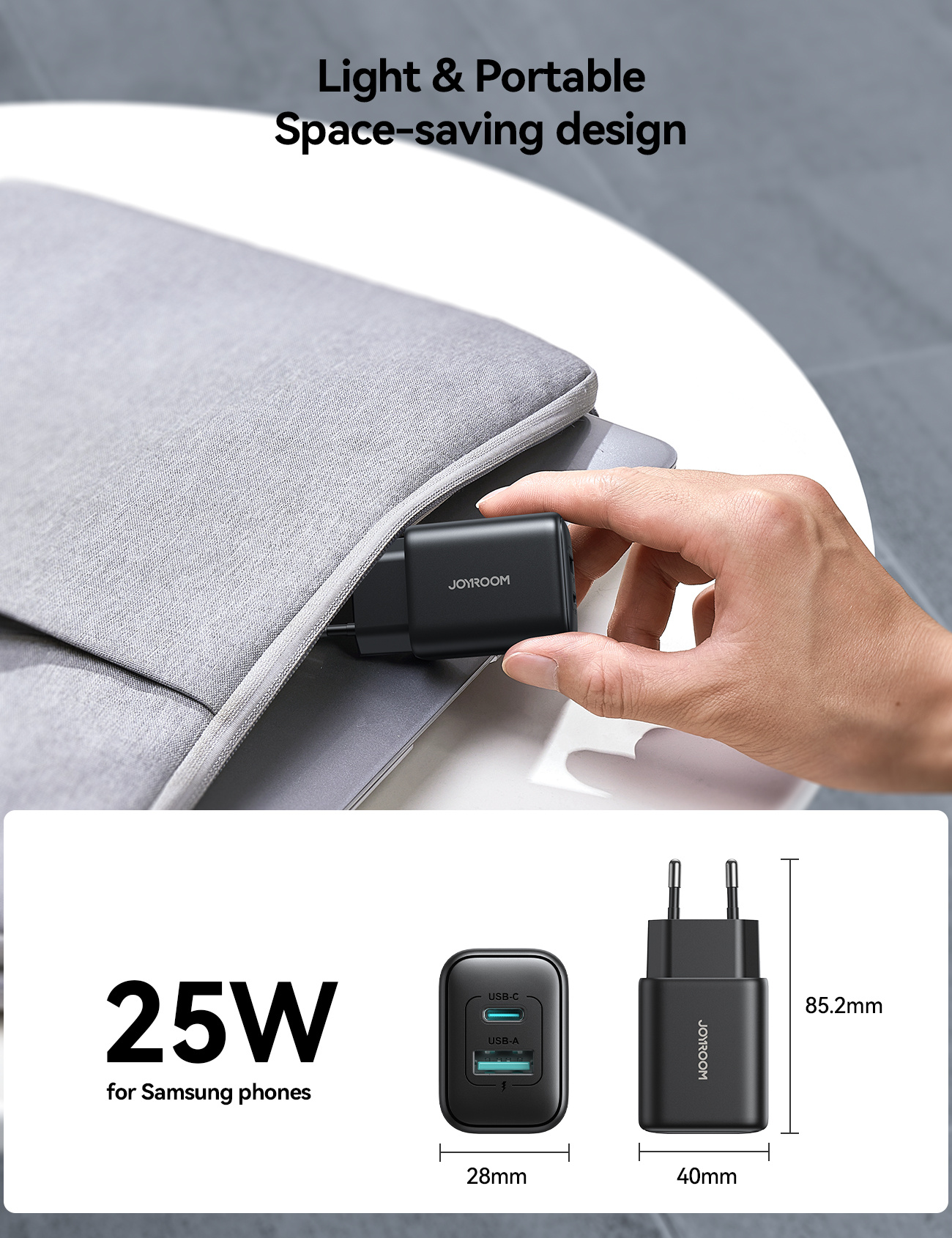 JOYROOM JR-TCF13 rýchlonabíjací adaptér s portami USB-C / USB-A - 25W - čierny