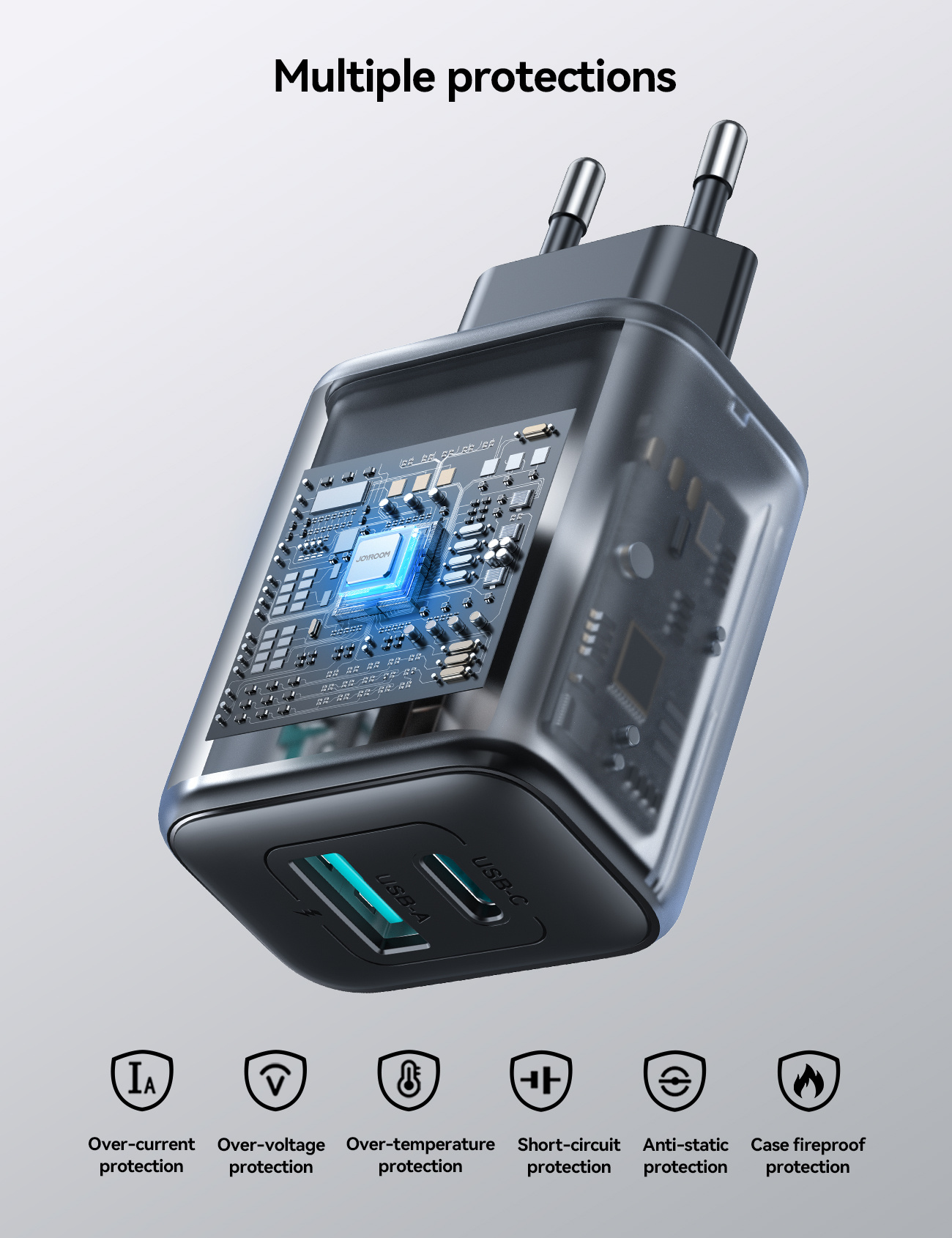 JOYROOM JR-TCF13 rýchlonabíjací adaptér s portami USB-C / USB-A - 25W - čierny