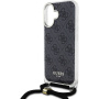 Guess 4G IML Printed Crossbody kryt so šnúrkou pre iPhone 16 - šedý