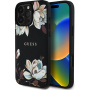 Guess Grained Magnolia kryt so vzorom kvetín a MagSafe pre iPhone 16 Pro - čierny
