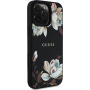 Guess Grained Magnolia kryt so vzorom kvetín a MagSafe pre iPhone 16 Pro - čierny
