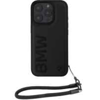 BMW Leather Signature and Strap kryt pre iPhone 16 Pro Max - čierny