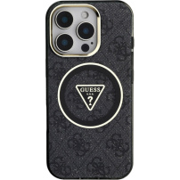 Guess IML 4G Glitter and Triangle Logo kryt s MagSafe pre iPhone 16 Pro Max - sivý