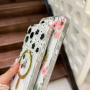 Lesklý transparentný kryt so vzorom kvetín a MagSafe pre iPhone 14 - ružový