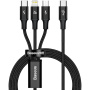 Baseus Rapid 3v1 univerzálny nabíjací a dátový kábel - USB-C na USB-C / Lightning / micro USB - 1,5 m - čierny