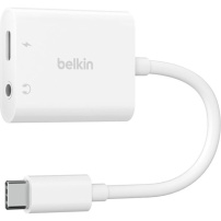 BELKIN RockStar audio a nabíjacia redukcia - 3,5 mm jack / USB-C na USB-C - biela