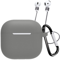 Silikónový obal s karabínou a šnúrkou proti strate pre AirPods 4 / 5 - sivý
