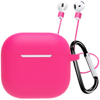 Silikónový obal s karabínou a šnúrkou proti strate pre AirPods 4 / 5 - ružový