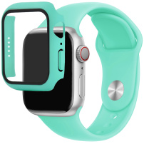 Silikónový remienok s puzdrom s tvrdeným sklom pre Apple Watch 41mm - tyrkysový