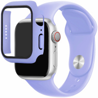 Silikónový remienok s puzdrom s tvrdeným sklom pre Apple Watch 41mm - fialový