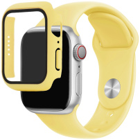 Silikónový remienok s puzdrom s tvrdeným sklom pre Apple Watch 41mm - žltý