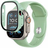 Silikónový remienok s puzdrom s tvrdeným sklom pre Apple Watch Ultra 49mm - zelený