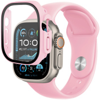 Silikónový remienok s puzdrom s tvrdeným sklom pre Apple Watch Ultra 49mm - ružový