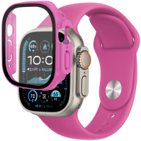 Silikónový remienok s puzdrom s tvrdeným sklom pre Apple Watch Ultra 49mm - fuchsiový