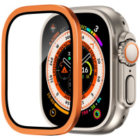 Tvrdené sklo s kovovým rámčekom pre Apple Watch Ultra 49mm - oranžové