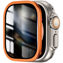 Tvrdené Anti-Spy sklo s kovovým rámčekom pre Apple Watch Ultra 49mm - oranžové