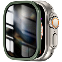 Tvrdené Anti-Spy sklo s kovovým rámčekom pre Apple Watch Ultra 49mm - olivové
