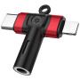 2v1 audio redukcia - 3,5 mm jack na USB-C/Lightning - červená