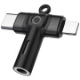 2v1 audio redukcia - 3,5 mm jack na USB-C/Lightning - čierna