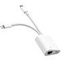 Adaptér USB-C a 8 Pin Male na Ethernet RJ45 a nabíjací 8 Pin Female pro iPhone / iPad - biely