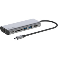 BELKIN 6 v 1 hub 4K HDMI / USB-C PD 3.0 / 2× USB-A 3.0 / RJ45 / SD čítačka s konektorom USB-C pre iPad / MacBook - strieborný