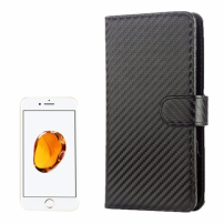 Kožené púzdro so vzorom karbónu s integrovaným stojanom a priestorom na doklady pre Apple iPhone SE (2020/2022) / 8 / 7 / 6S / 6 - čierne 