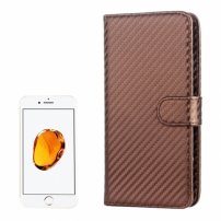 Kožené púzdro so vzorom karbónu s integrovaným stojanom a priestorom na doklady pre Apple iPhone SE (2020/2022) / 8 / 7 / 6S / 6 - kávové 