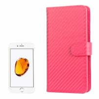 Kožené púzdro so vzorom karbónu s integrovaným stojanom a priestorom na doklady pre Apple iPhone SE (2020/2022) / 8 / 7 / 6S / 6 - ružové 