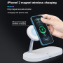T268 3v1 magnetický bezdrôtový stojan s lampou pre iPhone / Apple Watch / AirPods - 15W - biely