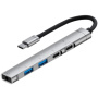 OTG-019X 5v1 hub - 3,5 mm jack / 2x USB-C / 2x USB-A na USB-C - strieborný