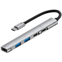 OTG-019X 5v1 hub - 3,5 mm jack / 2x USB-C / 2x USB-A na USB-C - strieborný
