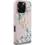Guess Grained Roses 4G Metal Logo kryt pre iPhone 16 Pro - ružový