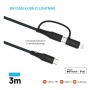 FIXED 2v1 opletený nabíjací a dátový kábel - USB-C na USB-C / Lightning - 3 m - tmavo šedý