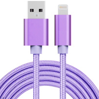 Opletený dátový a nabíjací kábel USB-A 2.0 / Lightning pre iPhone / iPad / iPod / AirPods - 2 m - purpurový