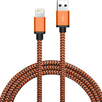 Opletený nabíjací a synchronizačný kábel USB-A 2.0 / Lightning pre iPhone / iPad / iPod / AirPods - 1 m - oranžový