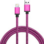 Opletený nabíjací a synchronizačný kábel USB-A 2.0 / Lightning pre iPhone / iPad / iPod / AirPods - 1 m - fuksiový