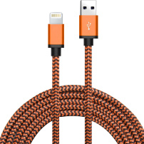 Opletený nabíjací a synchronizačný kábel USB-A / Lightning pre iPhone / iPad / iPod / AirPods - 2 m – oranžový