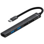 OTG-019X 5v1 hub - 3,5 mm jack / 2x USB-C / 2x USB-A na USB-C - tmavošedý