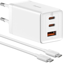 Baseus GaN5 Pro rýchlonabíjacia sada adaptéra s portami 2x USB-C / USB-A a kábla USB-C na USB-C - 65W - 1 m - biela