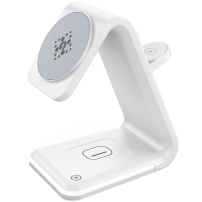 B17 3v1 magnetický bezdrôtový stojan s podsvietením pre iPhone / Apple Watch / AirPods - 15W - biely