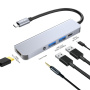 ENKAY 5v1 hub - HDMI / 3,5 mm jack / USB-C / 2x USB-A na USB-C - sivý