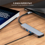 ENKAY 5v1 hub - HDMI / 3,5 mm jack / USB-C / 2x USB-A na USB-C - sivý