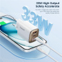 Toocki TCT33 GaN rýchlonabíjací adaptér s displejom a portami USB-C / USB-A - 33W - čierny