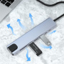 BYL-2017L 8v1 hub - slot na SD / TF kartu / RJ45 / HDMI / 2x USB-C / 2x USB-A na USB-C - sivý