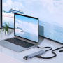 BYL-2017L 8v1 hub - slot na SD / TF kartu / RJ45 / HDMI / 2x USB-C / 2x USB-A na USB-C - sivý