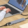 BYL-2017L 8v1 hub - slot na SD / TF kartu / RJ45 / HDMI / 2x USB-C / 2x USB-A na USB-C - sivý