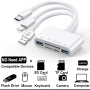 NK-1032 Pro 5v1 redukcia s čítačkou kariet - slot na SD / TF kartu / Lightning / 2x USB-A na USB-C / Lightning / USB-A - biela