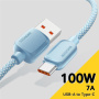 ESSAGER ES-X46 opletený nabíjací a dátový kábel - USB-A na USB-C - 1 m - modrý