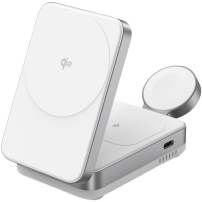 YF-M27 3v1 skladací magnetický bezdrôtový stojan pre iPhone / Apple Watch / AirPods - 15W - biely
